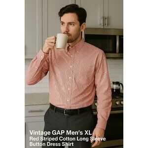 Vintage GAP Men’s XL Red Striped Cotton Long Sleeve Button Down Dress Shirt
